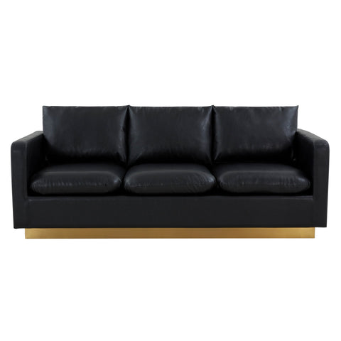 Nervo 3-Seater Velvet/Leather Full Sofa with Gold Stainless Steel Base