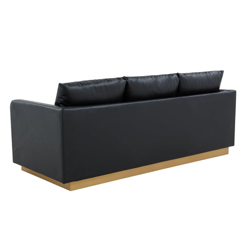 Nervo 3-Seater Velvet/Leather Full Sofa with Gold Stainless Steel Base