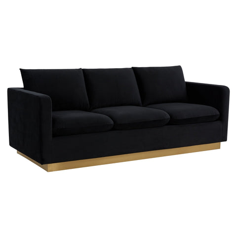 Nervo 3-Seater Velvet/Leather Full Sofa with Gold Stainless Steel Base