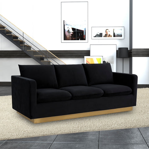 Nervo 3-Seater Velvet/Leather Full Sofa with Gold Stainless Steel Base