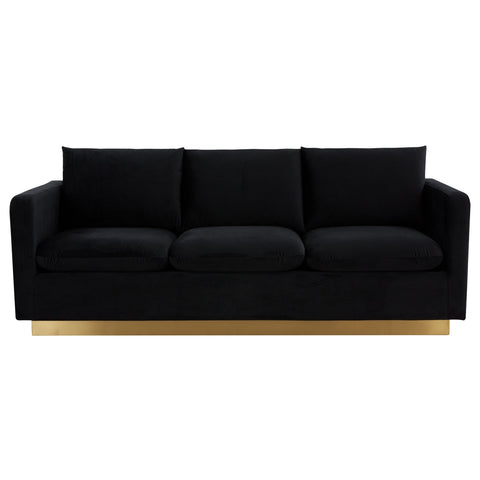 Nervo 3-Seater Velvet/Leather Full Sofa with Gold Stainless Steel Base