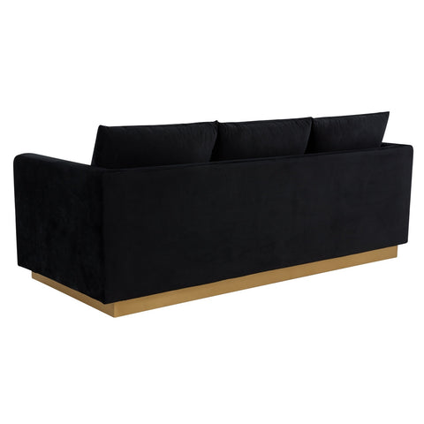 Nervo 3-Seater Velvet/Leather Full Sofa with Gold Stainless Steel Base