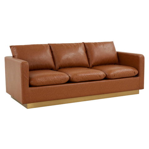 Nervo 3-Seater Velvet/Leather Full Sofa with Gold Stainless Steel Base