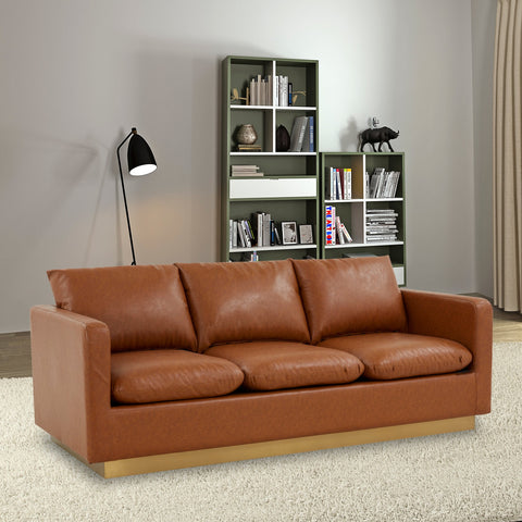 Nervo 3-Seater Velvet/Leather Full Sofa with Gold Stainless Steel Base