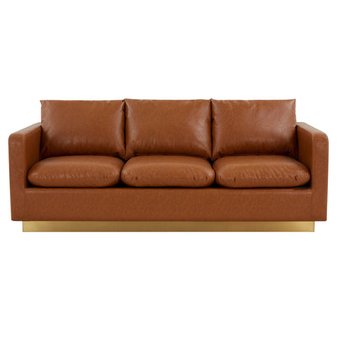 Nervo 3-Seater Velvet/Leather Full Sofa with Gold Stainless Steel Base