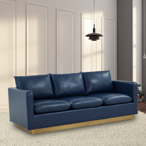 Nervo 3-Seater Velvet/Leather Full Sofa with Gold Stainless Steel Base