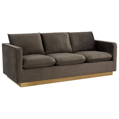 Nervo 3-Seater Velvet/Leather Full Sofa with Gold Stainless Steel Base