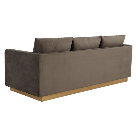 Nervo 3-Seater Velvet/Leather Full Sofa with Gold Stainless Steel Base