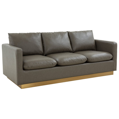 Nervo 3-Seater Velvet/Leather Full Sofa with Gold Stainless Steel Base