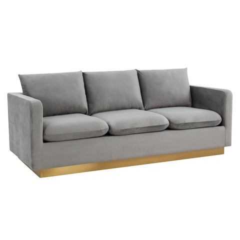 Nervo 3-Seater Velvet/Leather Full Sofa with Gold Stainless Steel Base