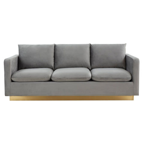 Nervo 3-Seater Velvet/Leather Full Sofa with Gold Stainless Steel Base