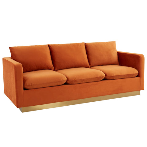 Nervo 3-Seater Velvet/Leather Full Sofa with Gold Stainless Steel Base