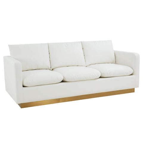 Nervo 3-Seater Velvet/Leather Full Sofa with Gold Stainless Steel Base