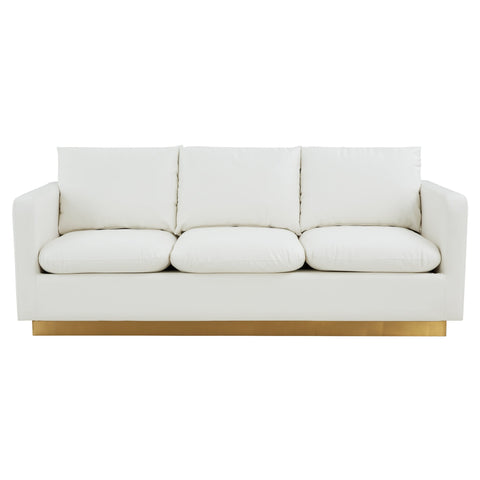 Nervo 3-Seater Velvet/Leather Full Sofa with Gold Stainless Steel Base