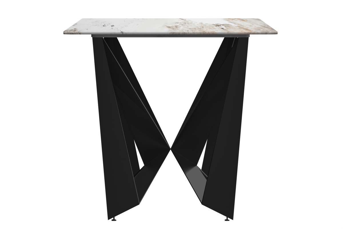 Nuvor Dining Table with Rectangular Sintered Stone/Glass Tabletop and Black Steel Legs