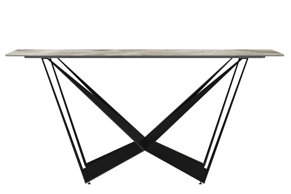 Nuvor Dining Table with Rectangular Sintered Stone/Glass Tabletop and Black Steel Legs