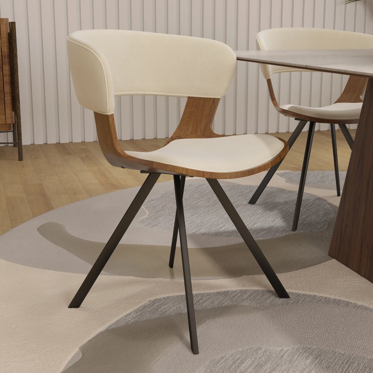 Nymia Modern Upholstered Dining Chair With Saddle Seat Design and Iron Legs Set of 2