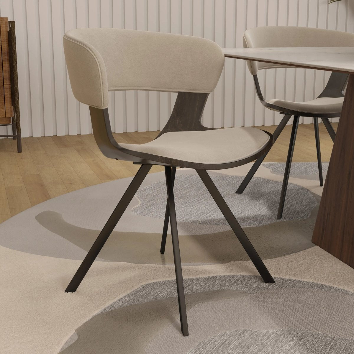 Nymia Modern Upholstered Dining Chair With Saddle Seat Design and Iron Legs Set of 2