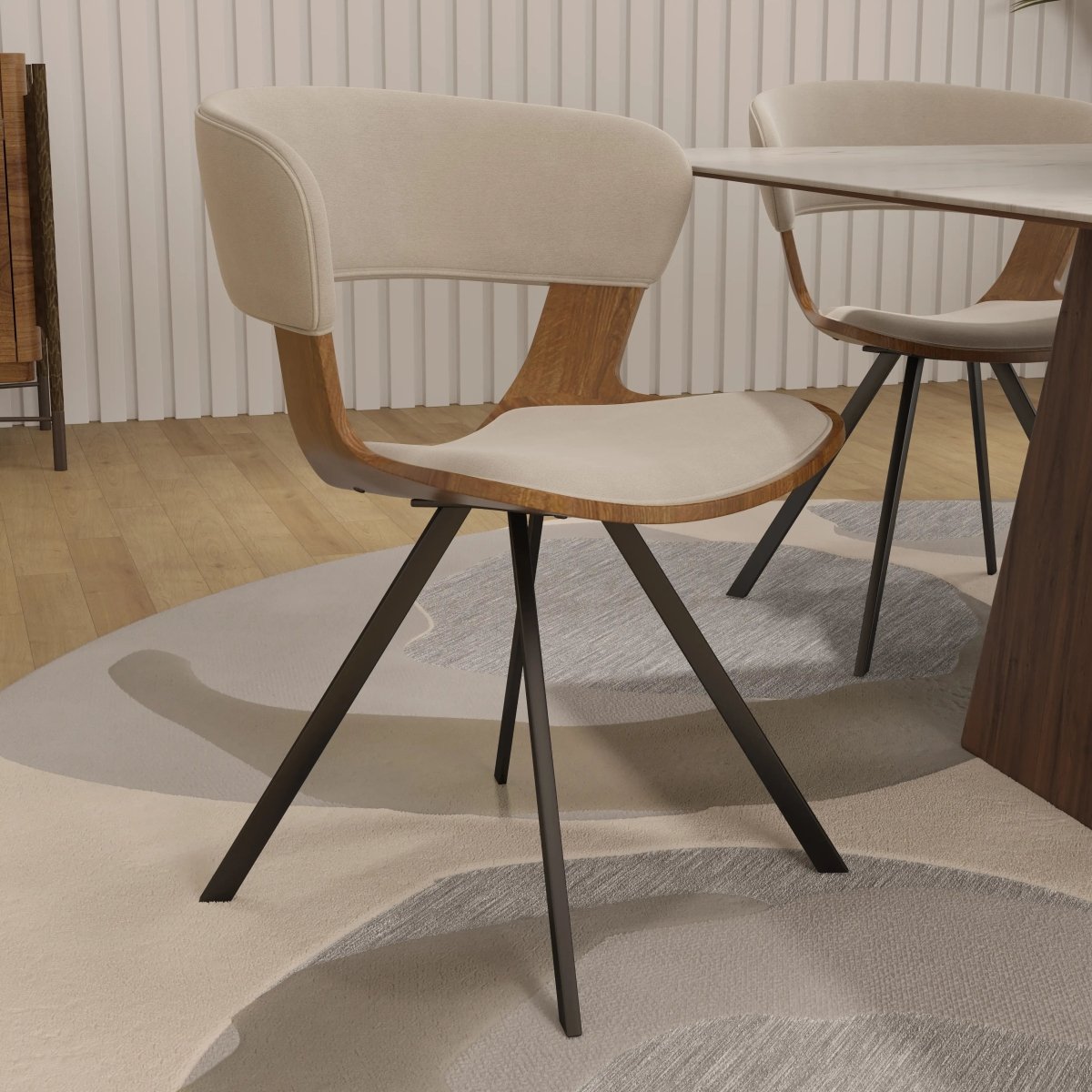 Nymia Modern Upholstered Dining Chair With Saddle Seat Design and Iron Legs Set of 2