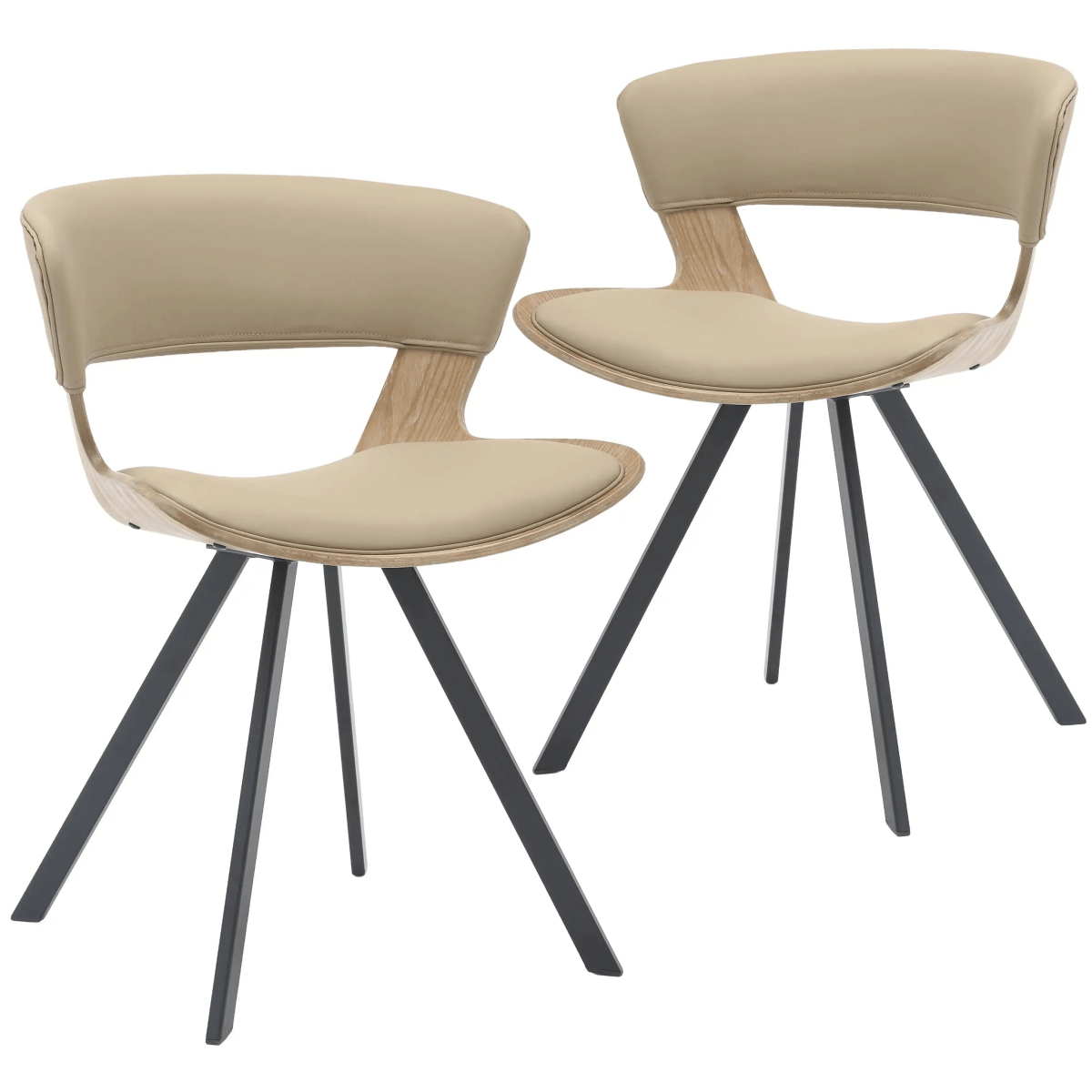 Nymia Modern Upholstered Dining Chair With Saddle Seat Design and Iron Legs Set of 2