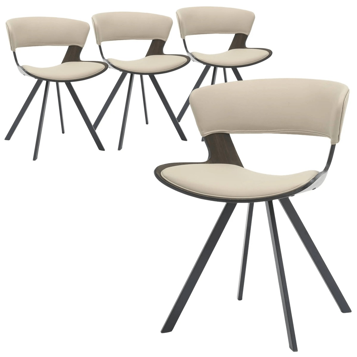 Nymia Modern Upholstered Dining Chair With Saddle Seat Design and Iron Legs Set of 4