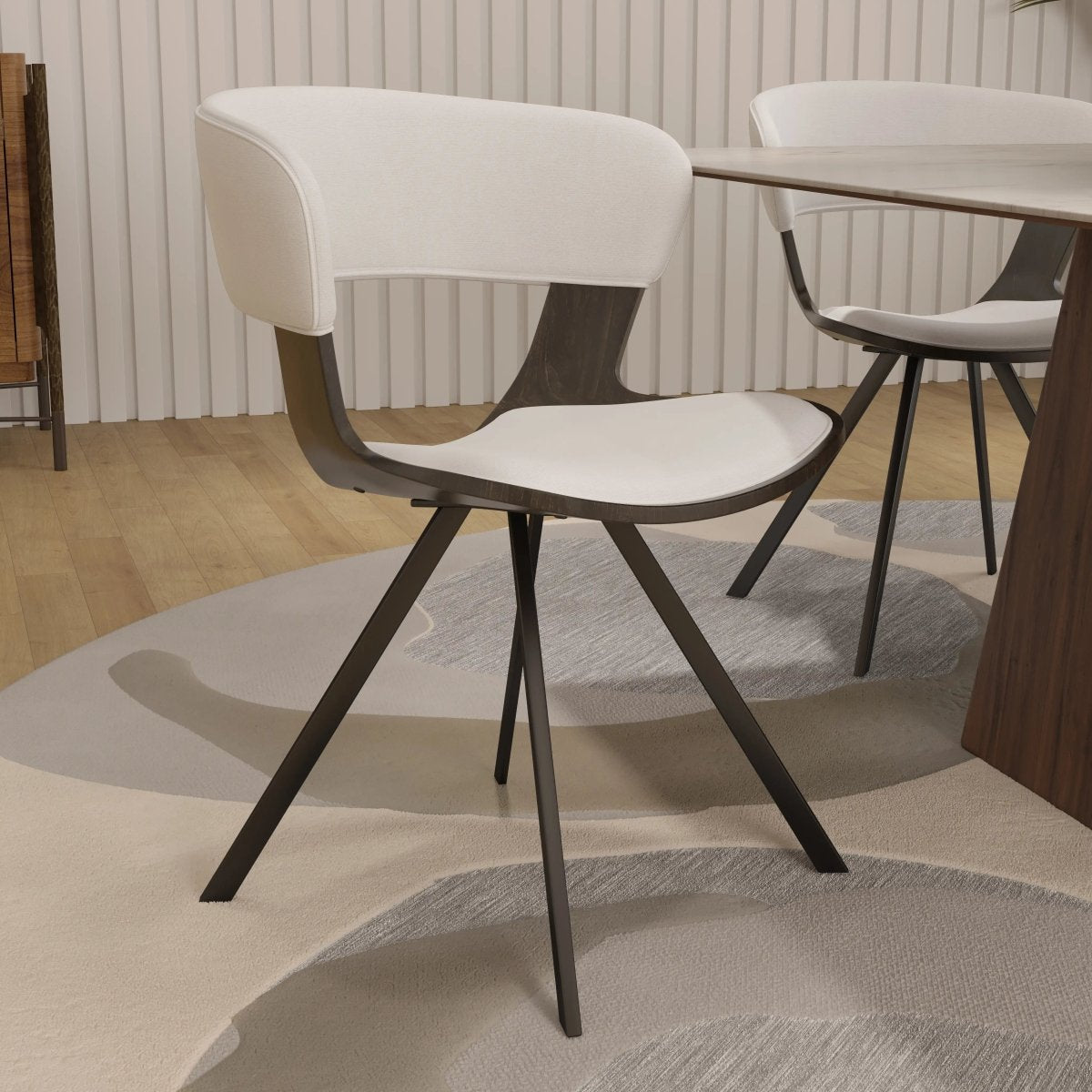 Nymia Modern Upholstered Dining Chair With Saddle Seat Design and Iron Legs Set of 4