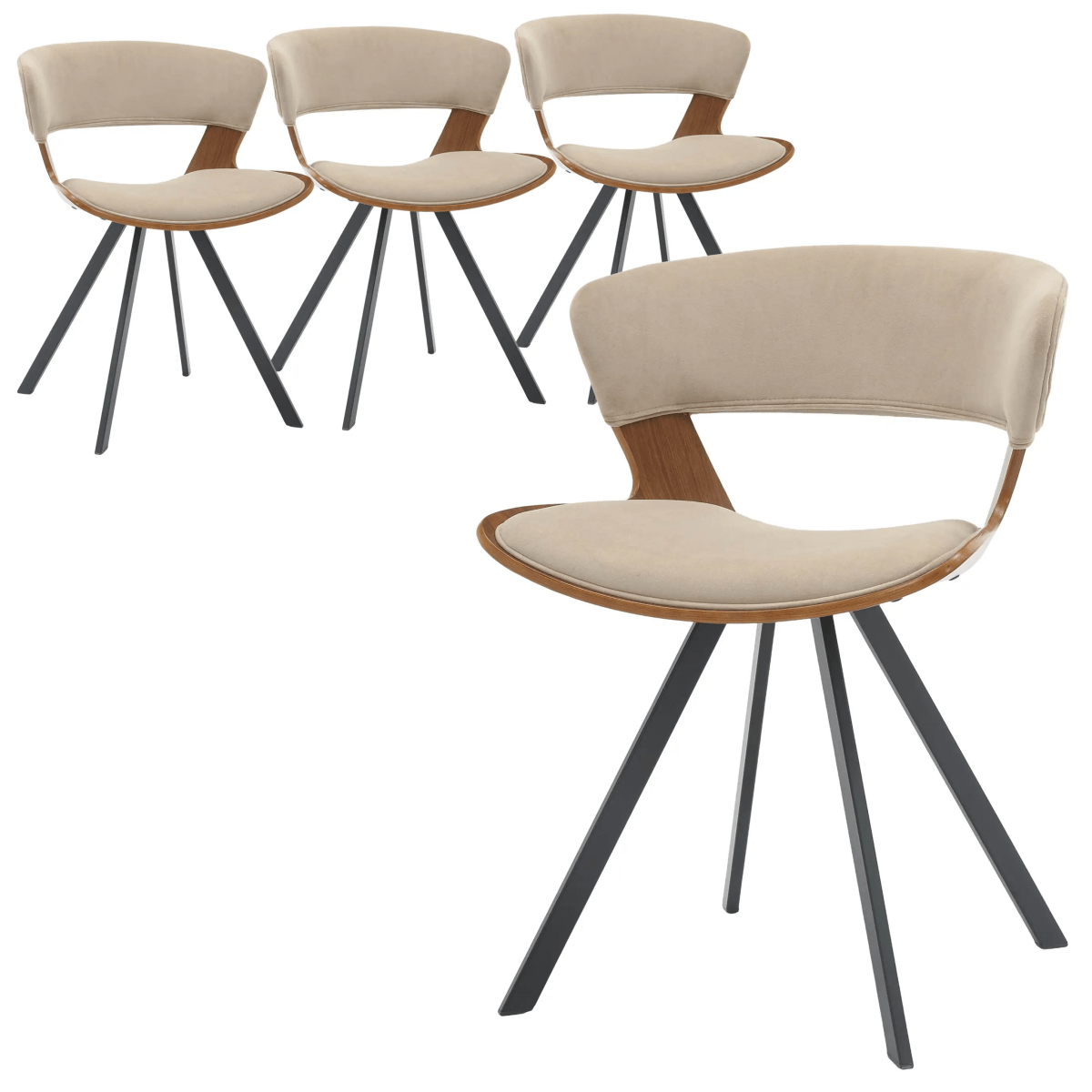 Nymia Modern Upholstered Dining Chair With Saddle Seat Design and Iron Legs Set of 4