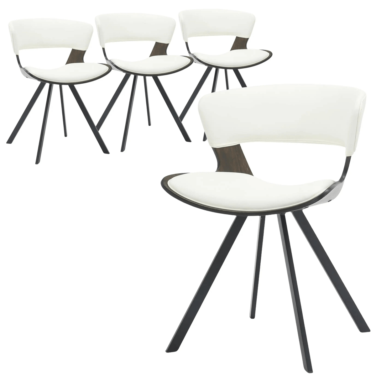 Nymia Modern Upholstered Dining Chair With Saddle Seat Design and Iron Legs Set of 4