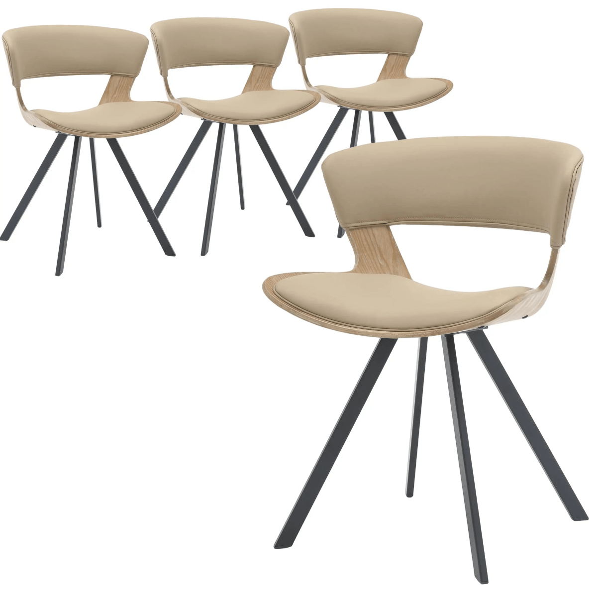 Nymia Modern Upholstered Dining Chair With Saddle Seat Design and Iron Legs Set of 4