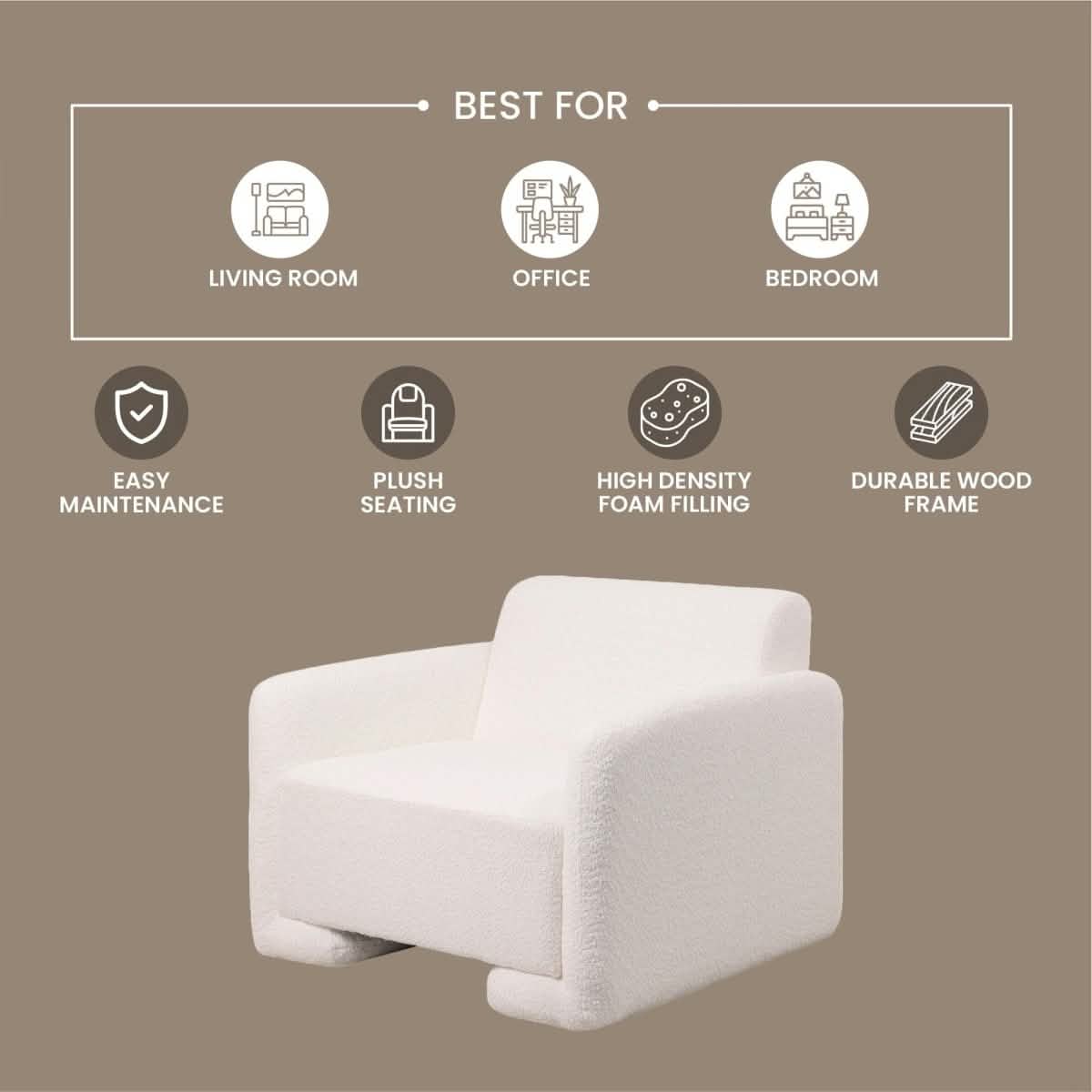 Nyta Accent Chair Upholstered in Linen/Boucle with Pine Wood Frame