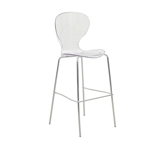 Oyster Mid-Century Modern Acrylic Barstool with Steel Frame in Chrome