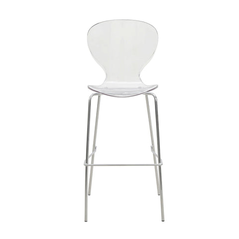 Oyster Mid-Century Modern Acrylic Barstool with Steel Frame in Chrome