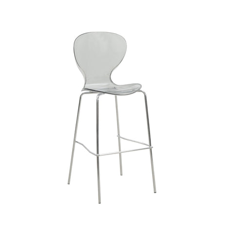 Oyster Mid-Century Modern Acrylic Barstool with Steel Frame in Chrome