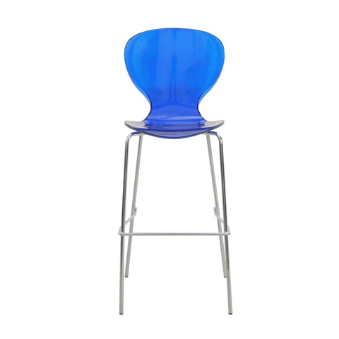 Oyster Mid-Century Modern Acrylic Barstool with Steel Frame in Chrome