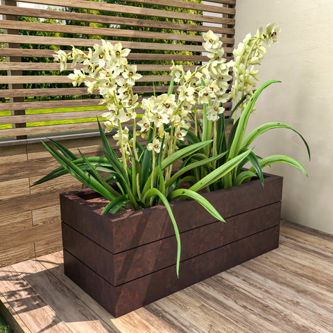 Oasis Rectangular Fiberstone and Clay Planter for Indoor and Outdoor with Drainage Holes