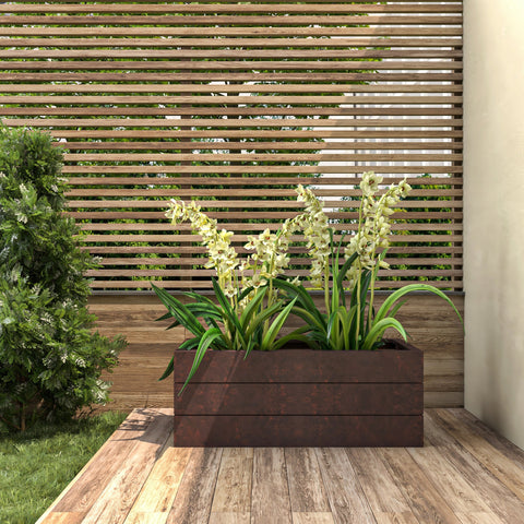 Oasis Rectangular Fiberstone and Clay Planter for Indoor and Outdoor with Drainage Holes