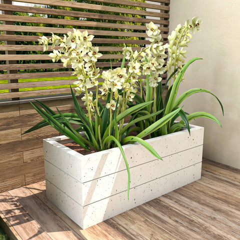 Oasis Rectangular Fiberstone and Clay Planter for Indoor and Outdoor with Drainage Holes