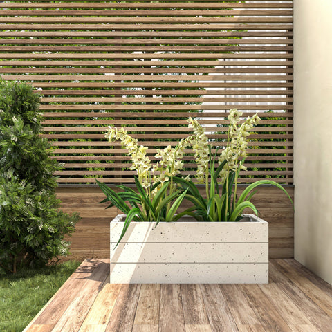 Oasis Rectangular Fiberstone and Clay Planter for Indoor and Outdoor with Drainage Holes