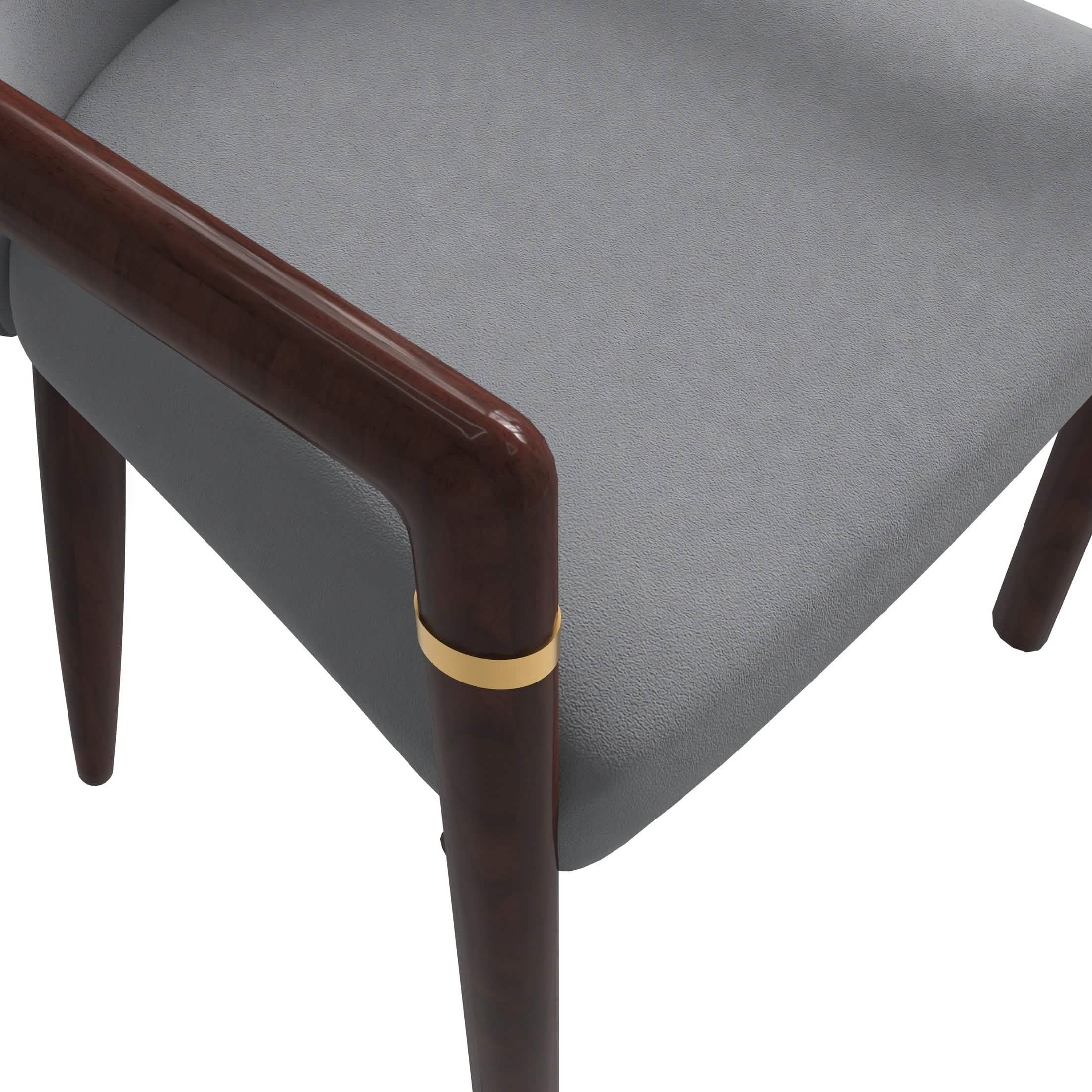 Opaline Dining Chair in Velvet or Leather Upholstery with Rubberwood Frame with Gold Accents