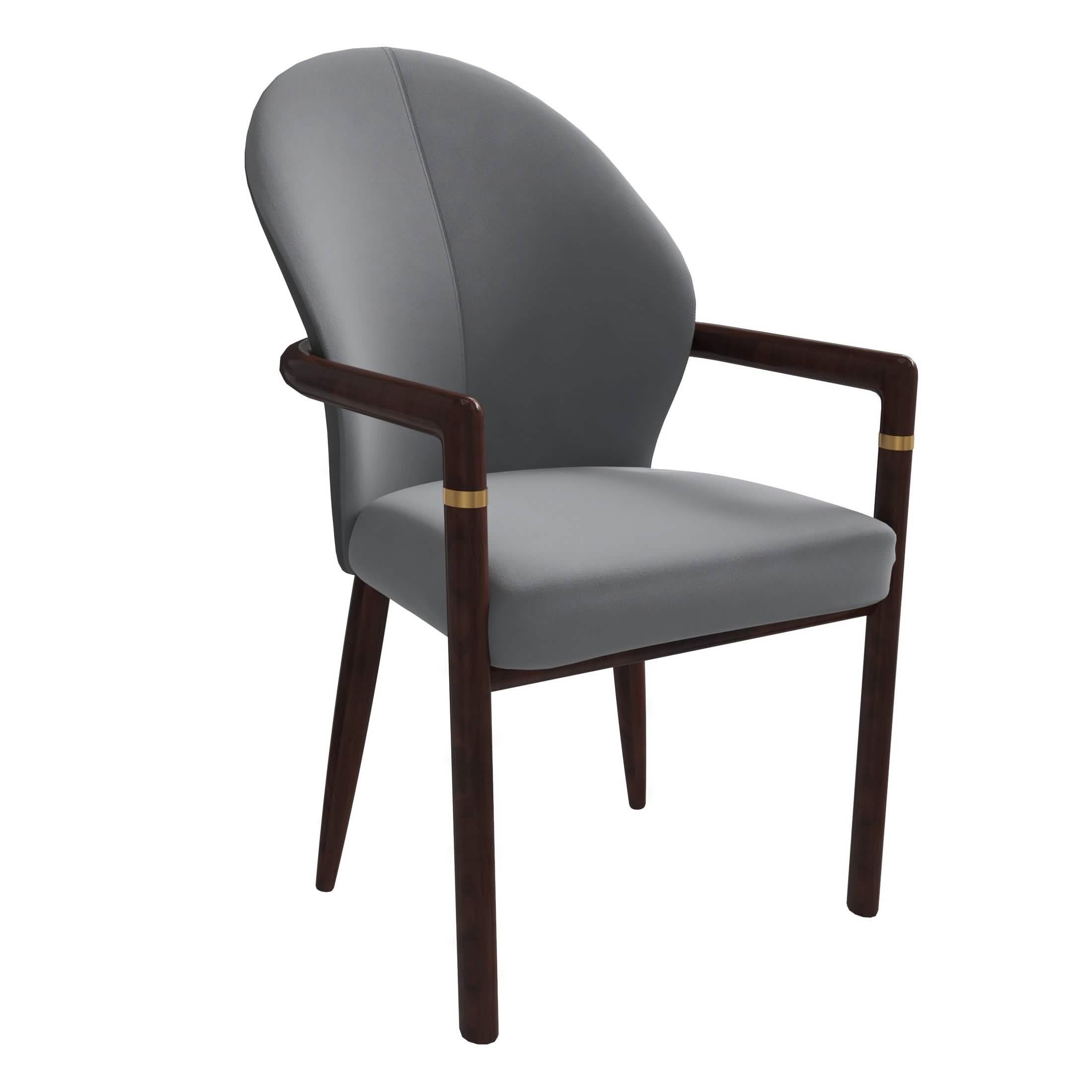 Opaline Dining Chair in Velvet or Leather Upholstery with Rubberwood Frame with Gold Accents