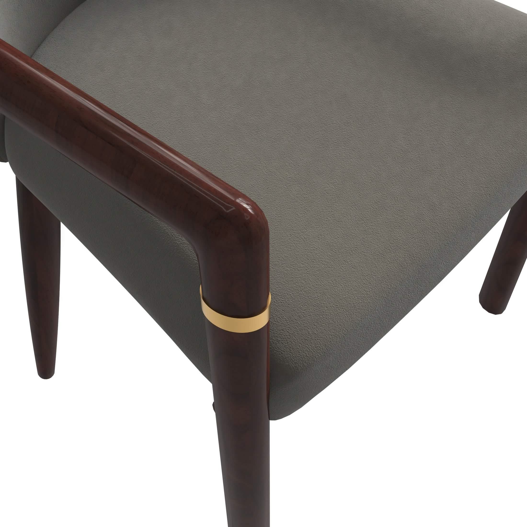 Opaline Dining Chair in Velvet or Leather Upholstery with Rubberwood Frame with Gold Accents