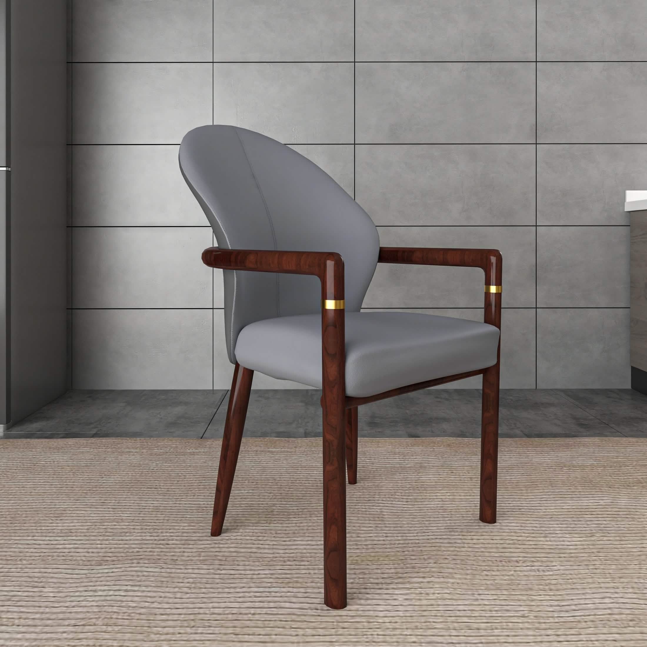 Opaline Dining Chair in Velvet or Leather Upholstery with Rubberwood Frame with Gold Accents