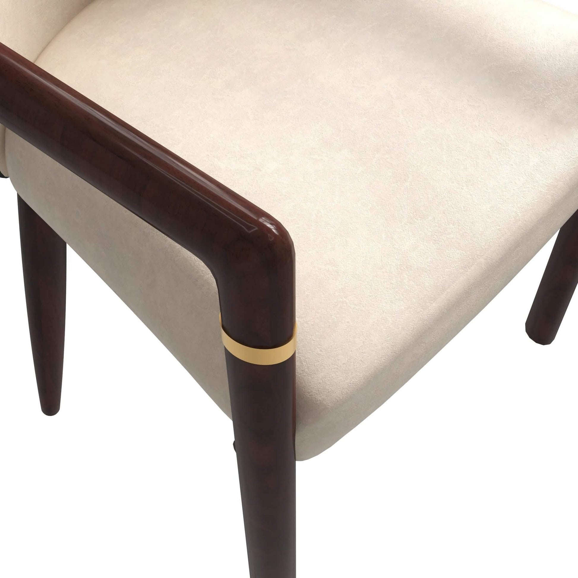 Opaline Dining Chair in Velvet or Leather Upholstery with Rubberwood Frame with Gold Accents
