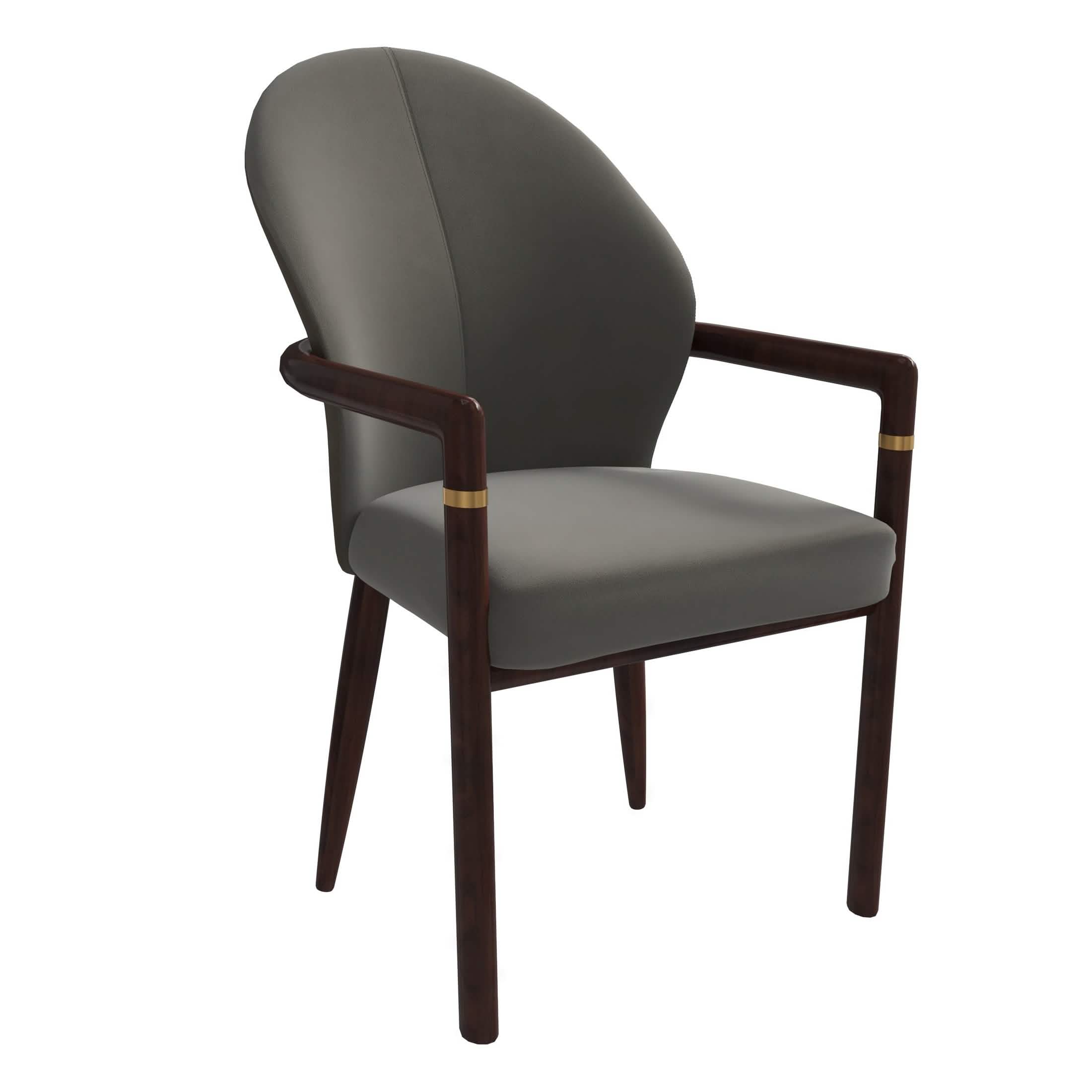 Opaline Dining Chair in Velvet or Leather Upholstery with Rubberwood Frame with Gold Accents