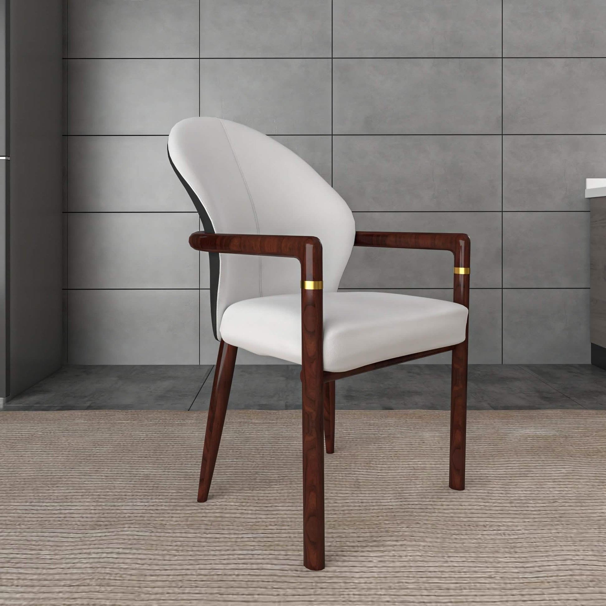 Opaline Dining Chair in Velvet or Leather Upholstery with Rubberwood Frame with Gold Accents