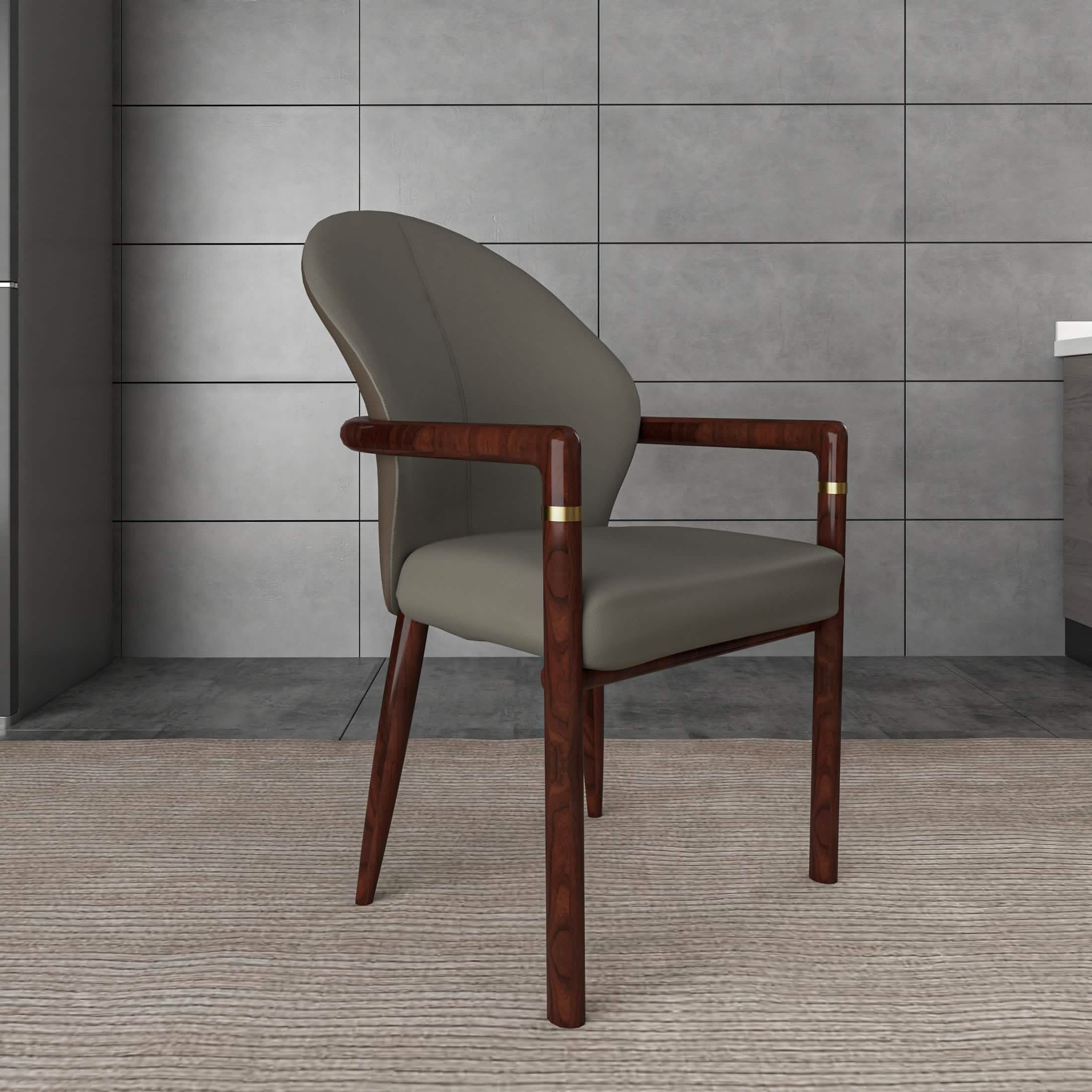 Opaline Dining Chair in Velvet or Leather Upholstery with Rubberwood Frame with Gold Accents