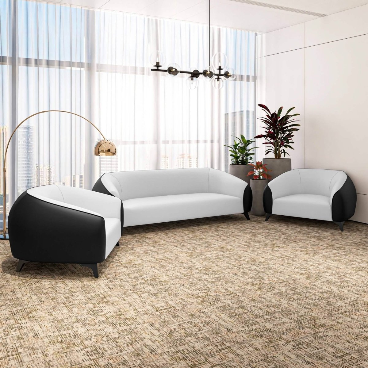 Opula 3 - Piece Leather Sofa Set with Solid Wood Frame and Stainless Steel Legs