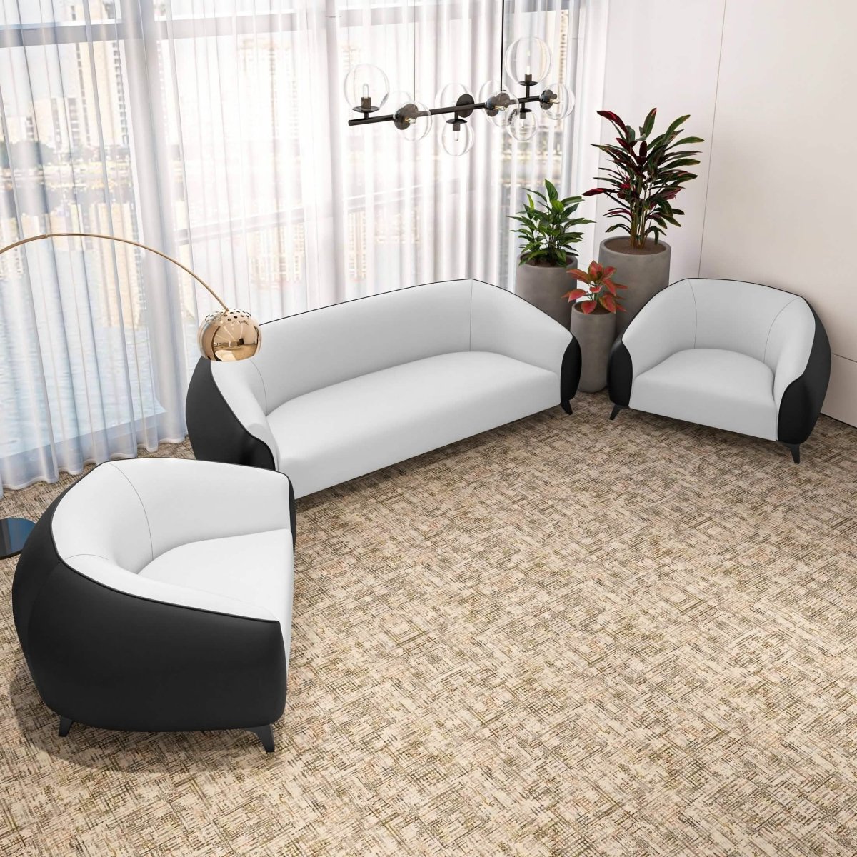 Opula 3 - Piece Leather Sofa Set with Solid Wood Frame and Stainless Steel Legs