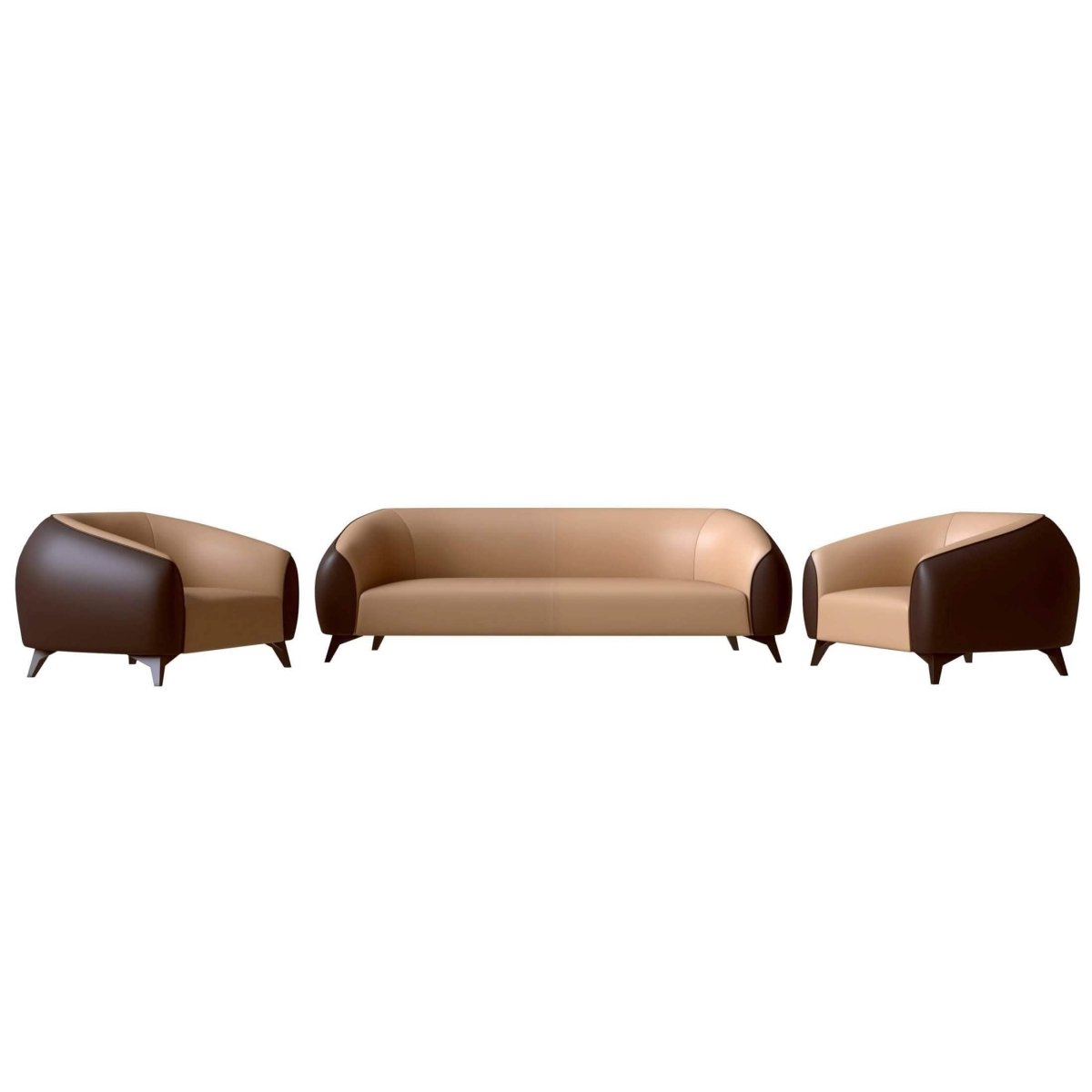 Opula 3 - Piece Leather Sofa Set with Solid Wood Frame and Stainless Steel Legs