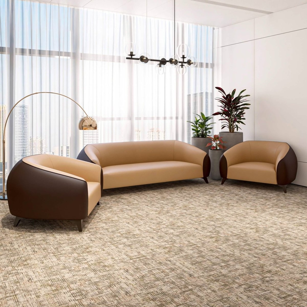 Opula 3 - Piece Leather Sofa Set with Solid Wood Frame and Stainless Steel Legs